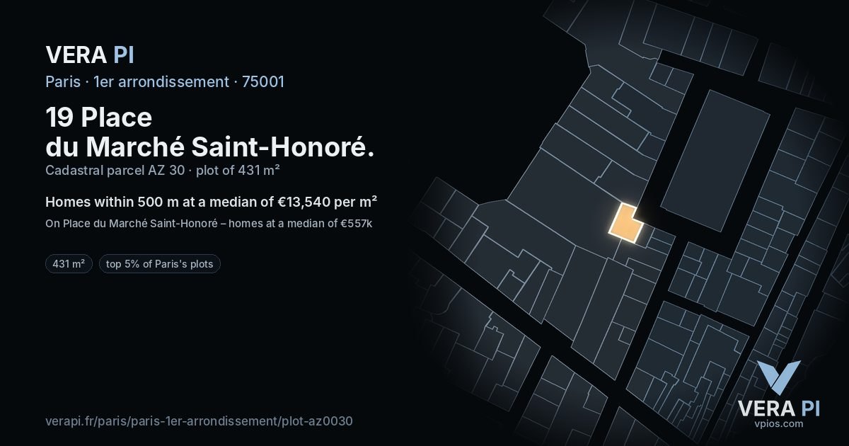 19 Place du Marché Saint-Honoré, 1er arrondissement at night – the plot lit, the parcels around coloured by the prices near them