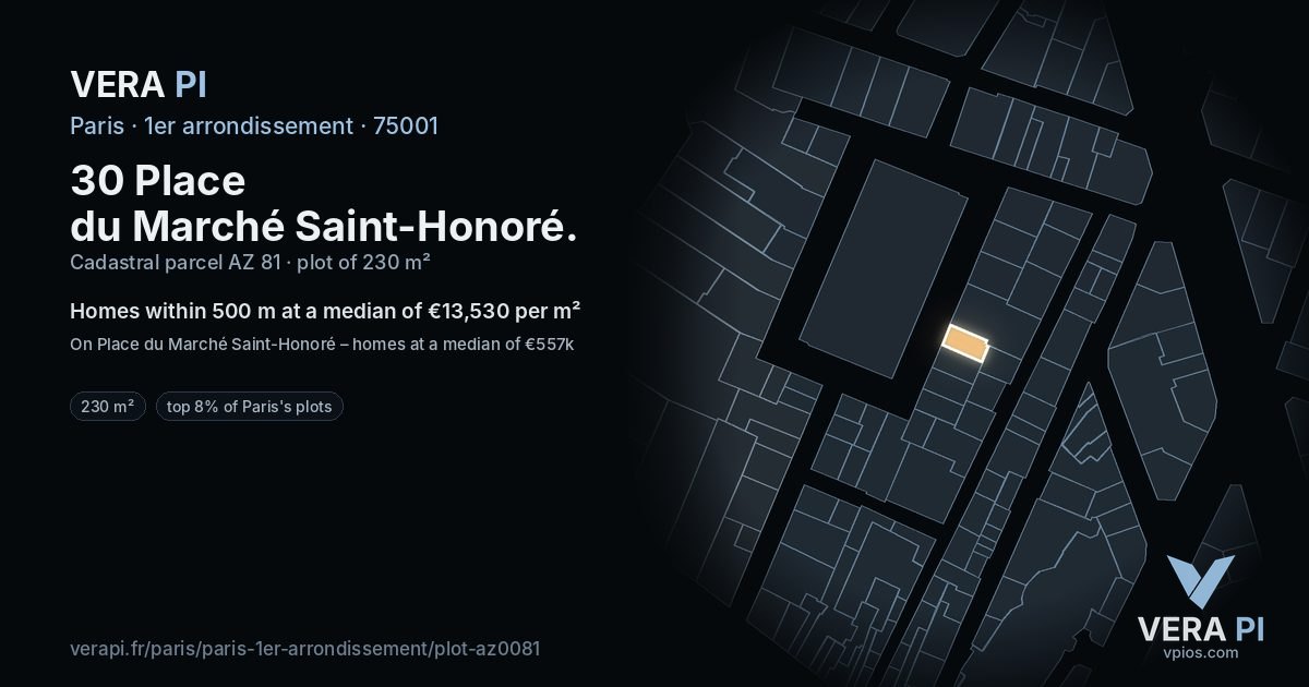 30 Place du Marché Saint-Honoré, 1er arrondissement at night – the plot lit, the parcels around coloured by the prices near them