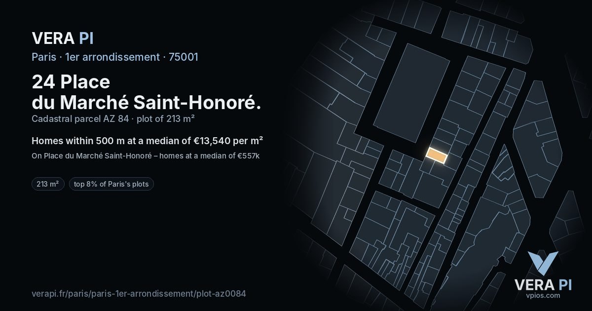 24 Place du Marché Saint-Honoré, 1er arrondissement at night – the plot lit, the parcels around coloured by the prices near them