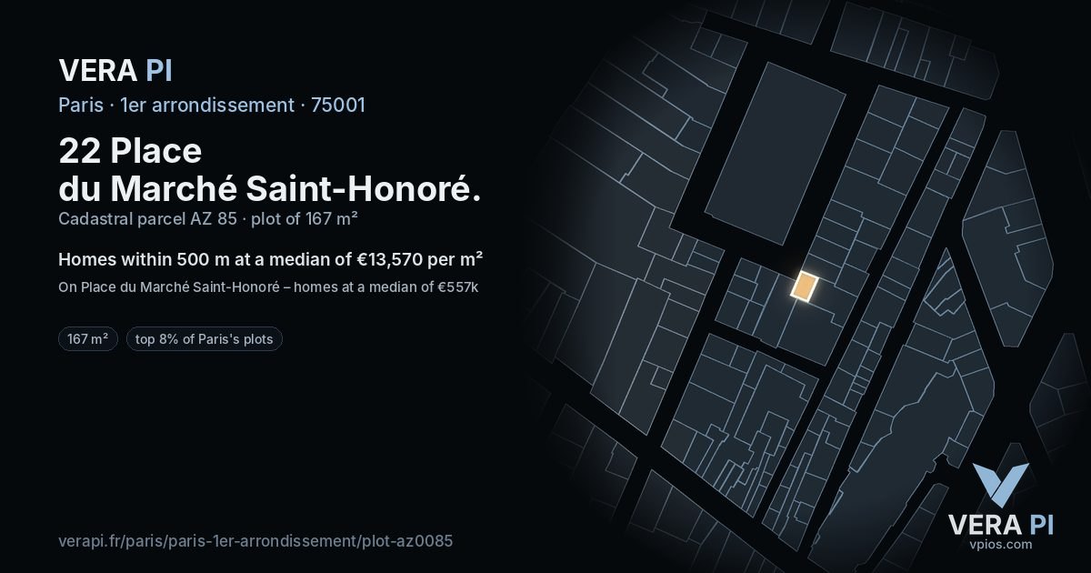 22 Place du Marché Saint-Honoré, 1er arrondissement at night – the plot lit, the parcels around coloured by the prices near them