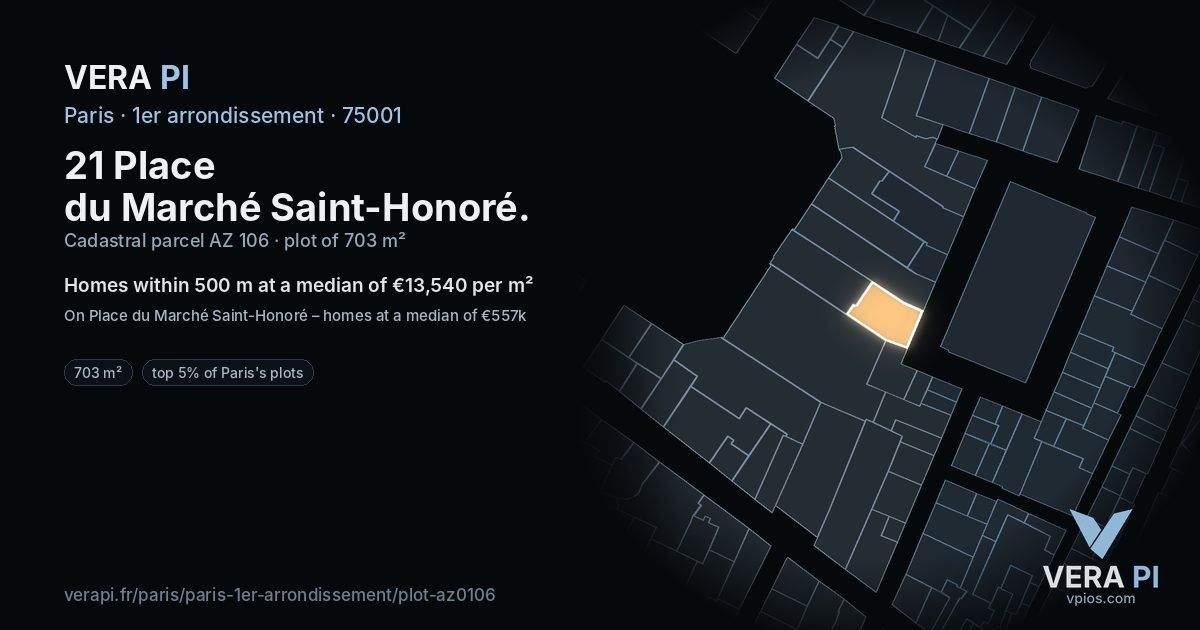 21 Place du Marché Saint-Honoré, 1er arrondissement at night – the plot lit, the parcels around coloured by the prices near them