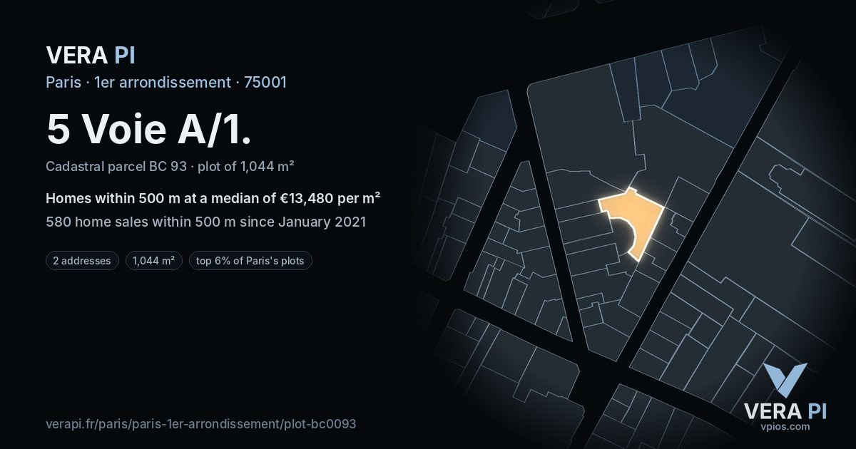 5 Voie A/1, 1er arrondissement at night – the plot lit, the parcels around coloured by the prices near them