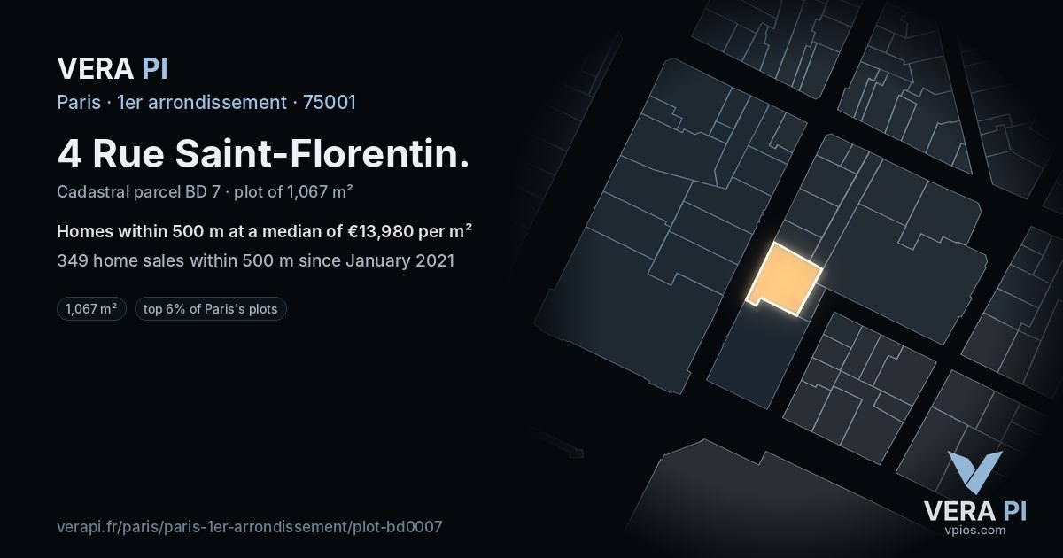 4 Rue Saint-Florentin, 1er arrondissement at night – the plot lit, the parcels around coloured by the prices near them