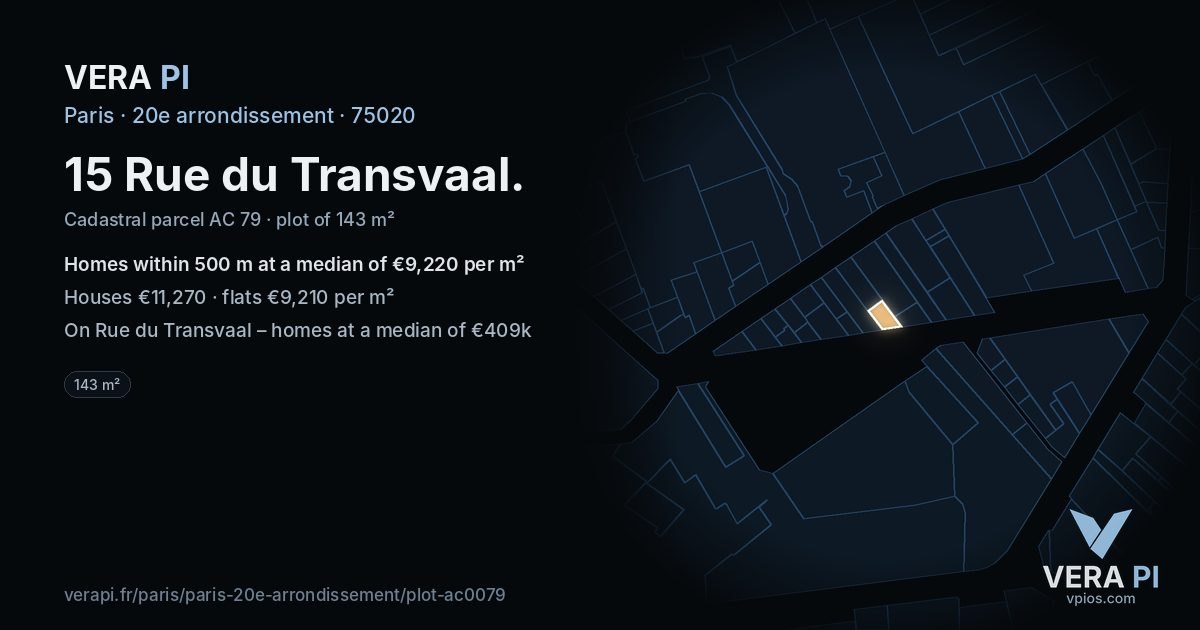 15 Rue du Transvaal, 20e arrondissement at night – the plot lit, the parcels around coloured by the prices near them