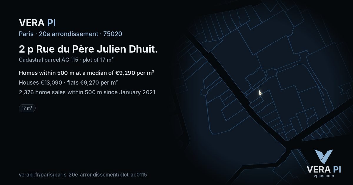2 p Rue du Père Julien Dhuit, 20e arrondissement at night – the plot lit, the parcels around coloured by the prices near them