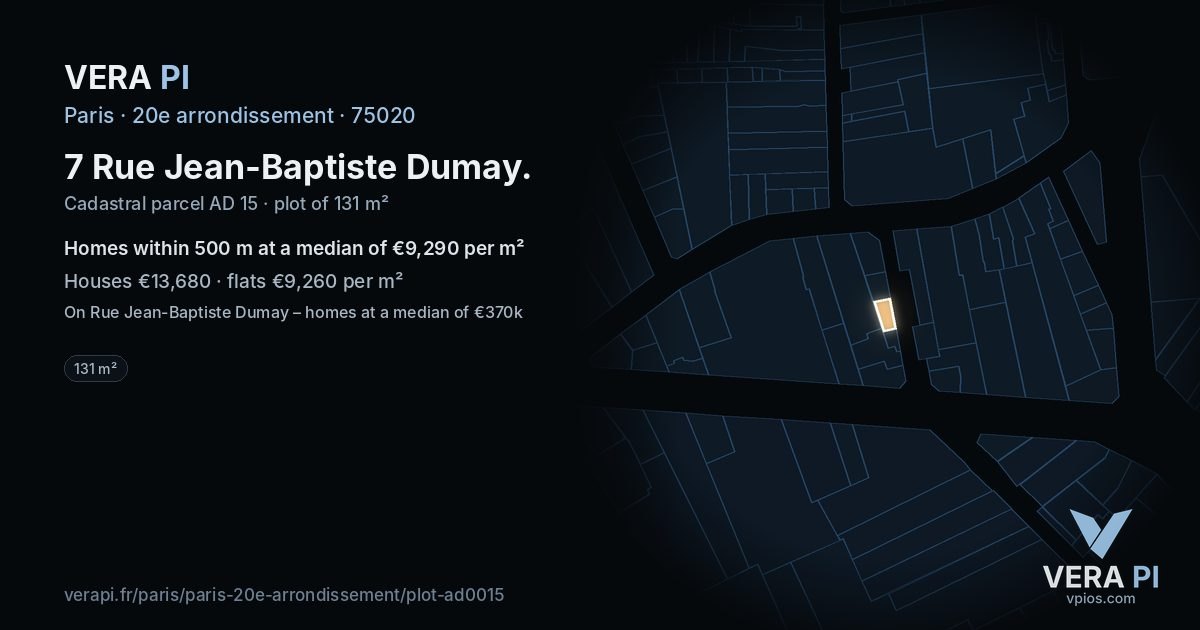 7 Rue Jean-Baptiste Dumay, 20e arrondissement at night – the plot lit, the parcels around coloured by the prices near them