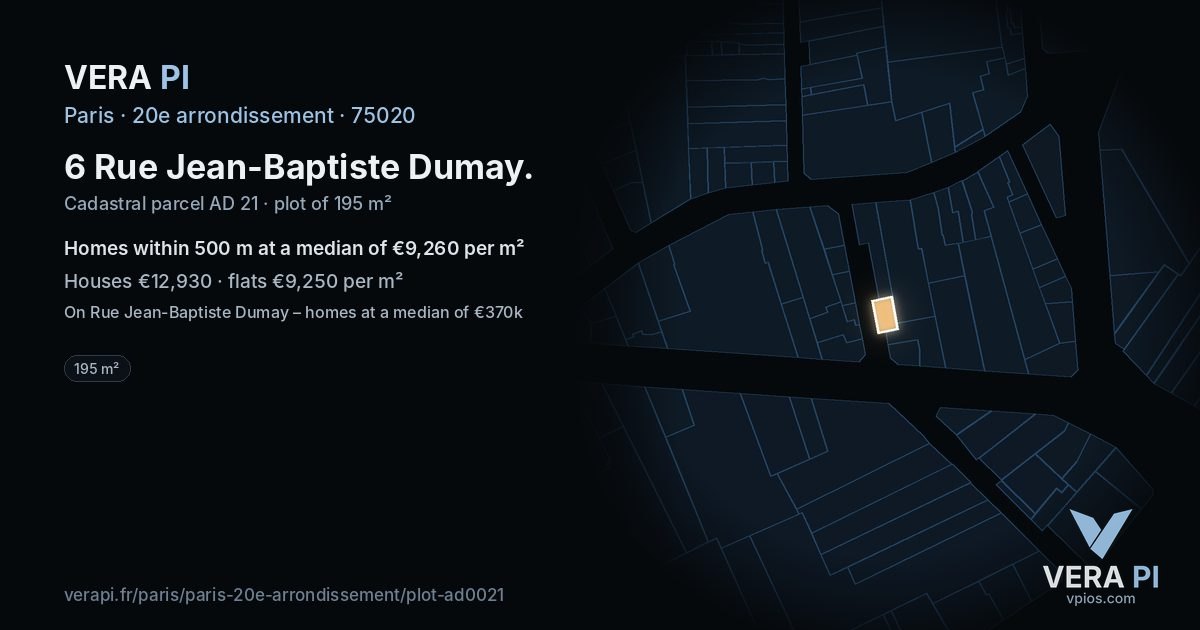 6 Rue Jean-Baptiste Dumay, 20e arrondissement at night – the plot lit, the parcels around coloured by the prices near them