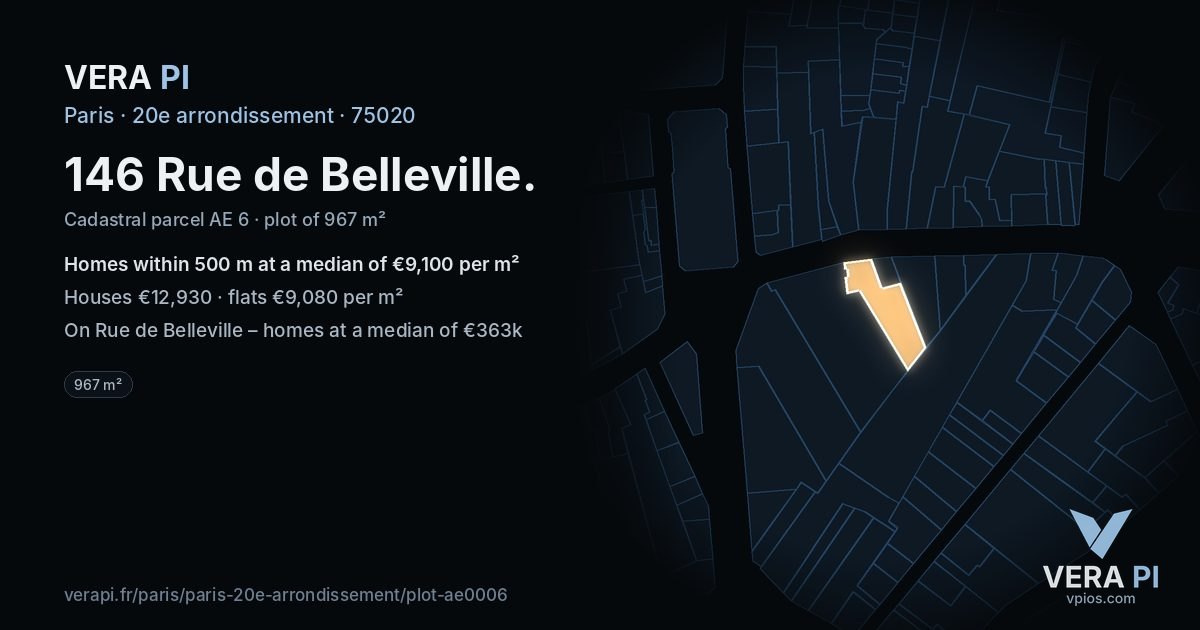 146 Rue de Belleville, 20e arrondissement at night – the plot lit, the parcels around coloured by the prices near them