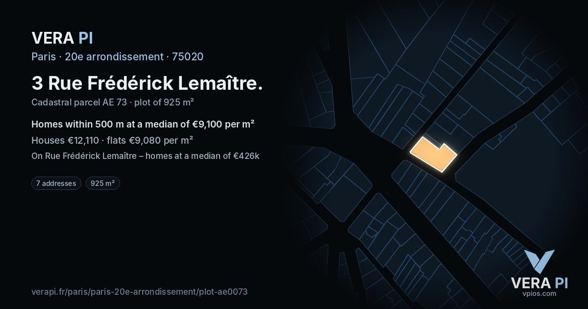 3 Rue Frédérick Lemaître, 20e arrondissement at night – the plot lit, the parcels around coloured by the prices near them