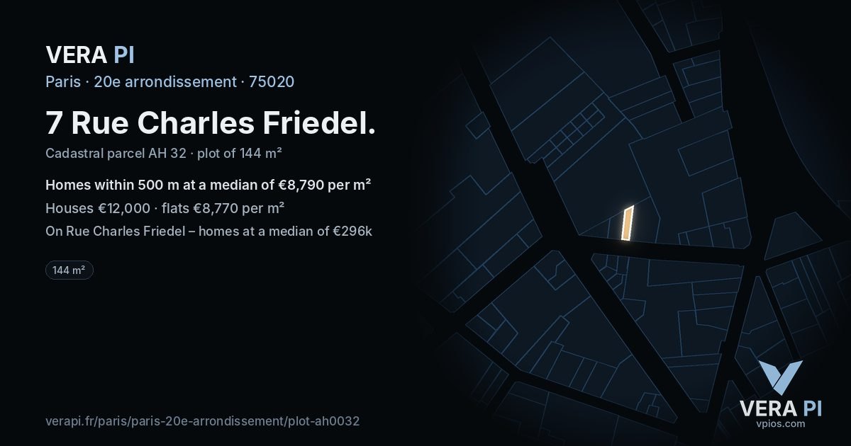 7 Rue Charles Friedel, 20e arrondissement at night – the plot lit, the parcels around coloured by the prices near them