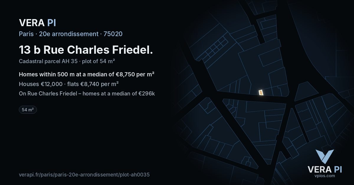 13 b Rue Charles Friedel, 20e arrondissement at night – the plot lit, the parcels around coloured by the prices near them