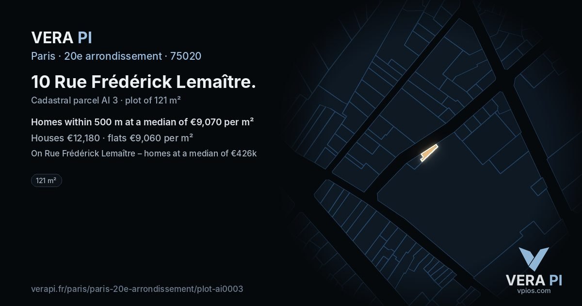 10 Rue Frédérick Lemaître, 20e arrondissement at night – the plot lit, the parcels around coloured by the prices near them
