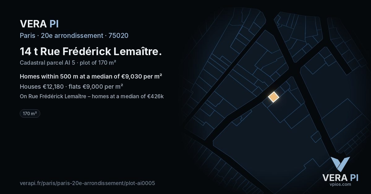 14 t Rue Frédérick Lemaître, 20e arrondissement at night – the plot lit, the parcels around coloured by the prices near them