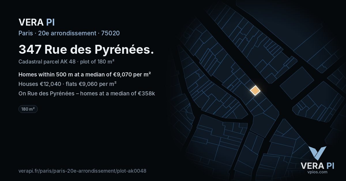347 Rue des Pyrénées, 20e arrondissement at night – the plot lit, the parcels around coloured by the prices near them