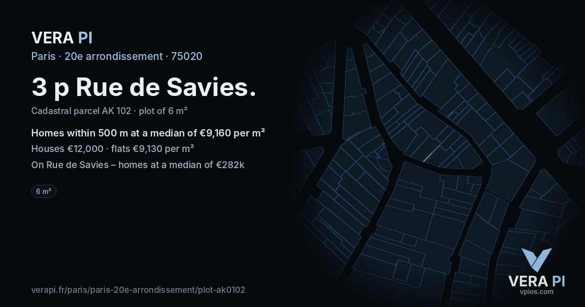 3 p Rue de Savies, 20e arrondissement at night – the plot lit, the parcels around coloured by the prices near them