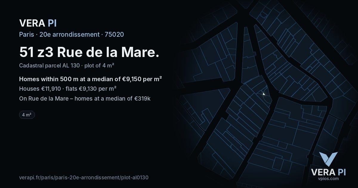 51 z3 Rue de la Mare, 20e arrondissement at night – the plot lit, the parcels around coloured by the prices near them