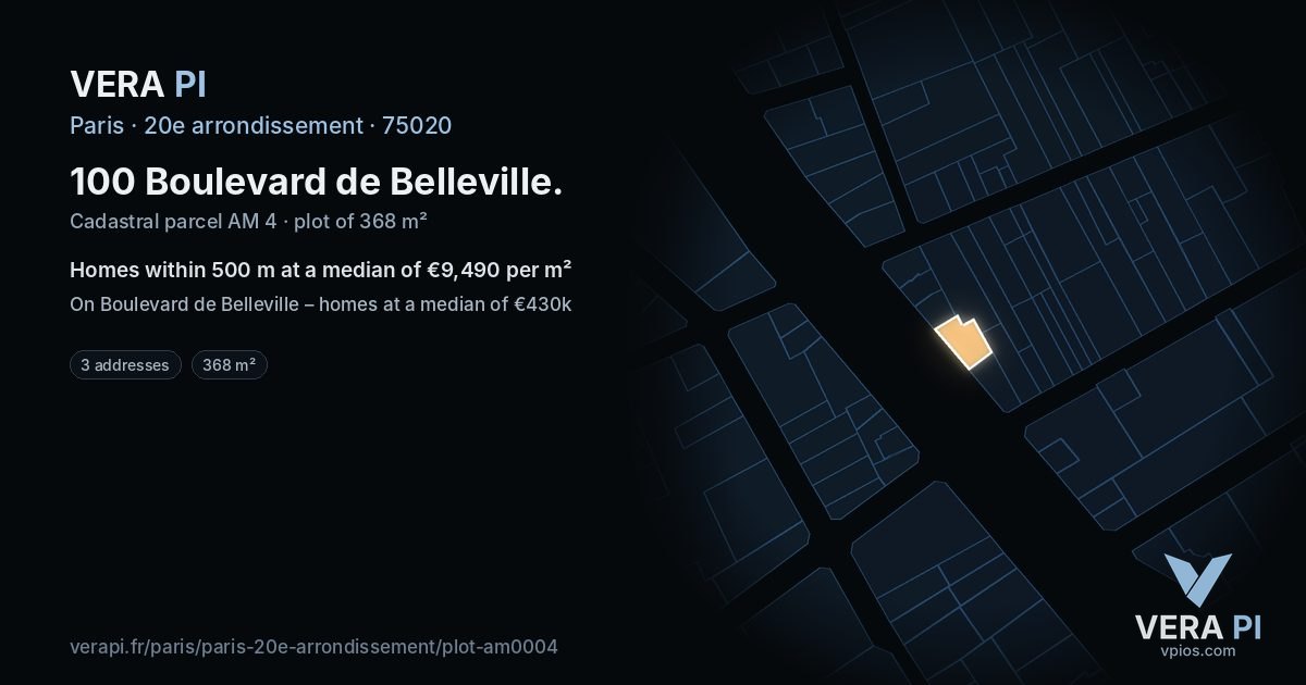 100 Boulevard de Belleville, 20e arrondissement at night – the plot lit, the parcels around coloured by the prices near them