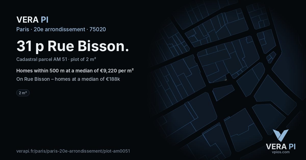31 p Rue Bisson, 20e arrondissement at night – the plot lit, the parcels around coloured by the prices near them
