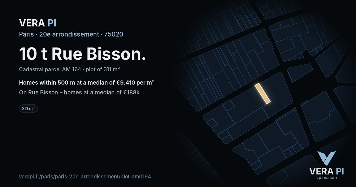 10 t Rue Bisson, 20e arrondissement at night – the plot lit, the parcels around coloured by the prices near them