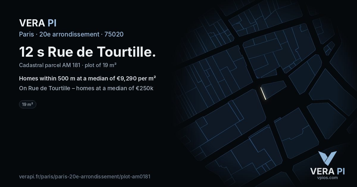 12 s Rue de Tourtille, 20e arrondissement at night – the plot lit, the parcels around coloured by the prices near them