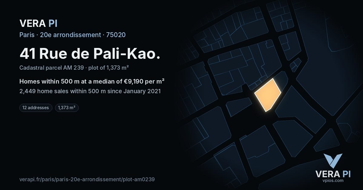 41 Rue de Pali-Kao, 20e arrondissement at night – the plot lit, the parcels around coloured by the prices near them
