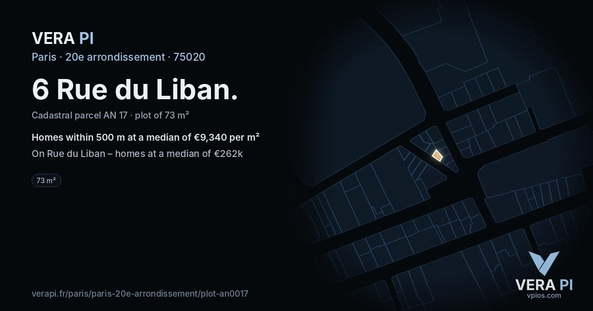 6 Rue du Liban, 20e arrondissement at night – the plot lit, the parcels around coloured by the prices near them