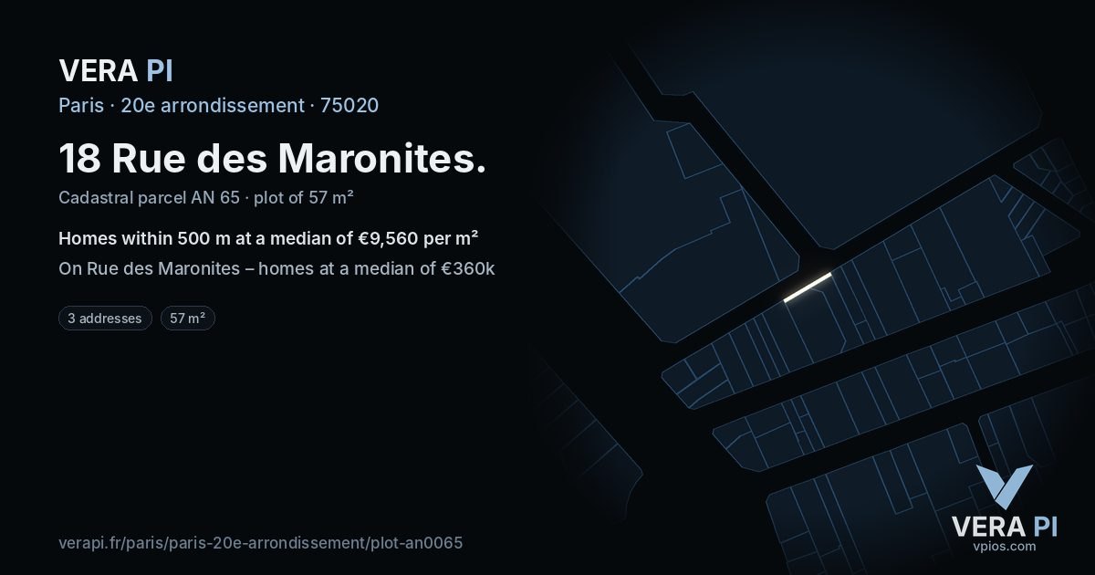 18 Rue des Maronites, 20e arrondissement at night – the plot lit, the parcels around coloured by the prices near them