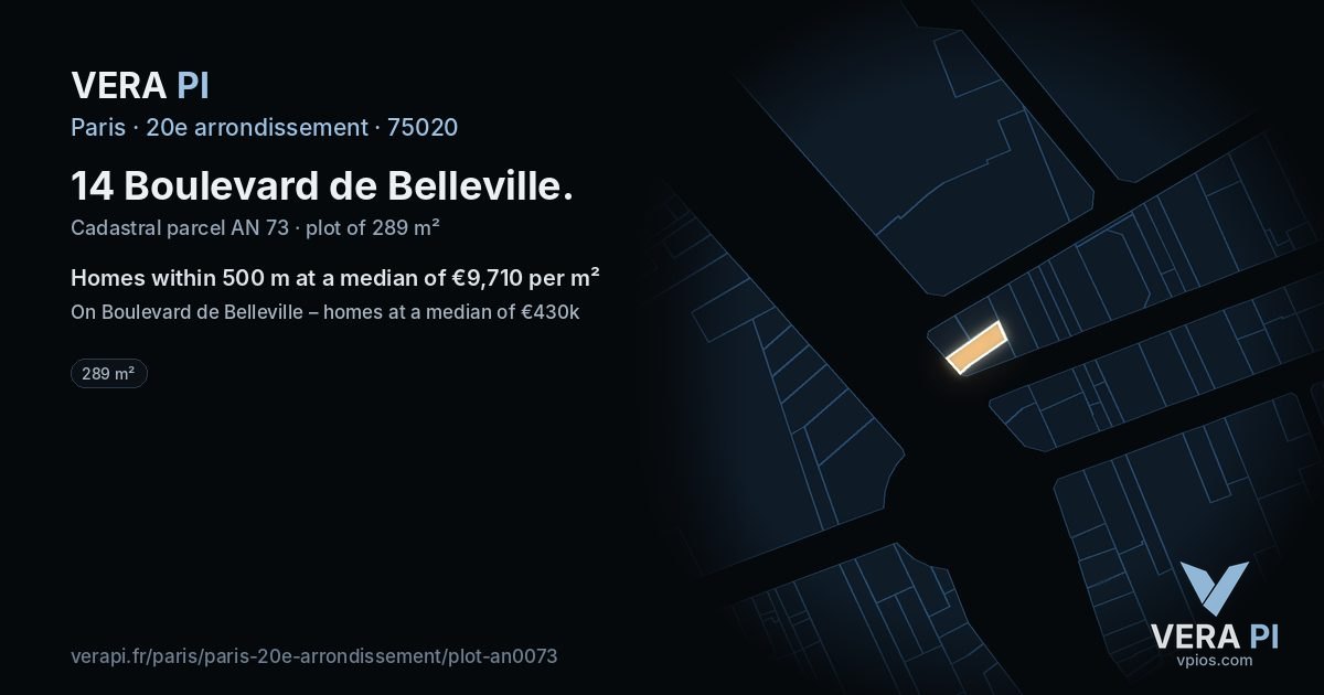 14 Boulevard de Belleville, 20e arrondissement at night – the plot lit, the parcels around coloured by the prices near them