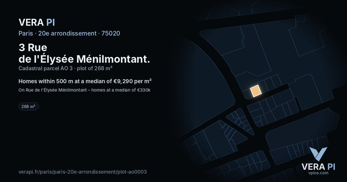 3 Rue de l'Élysée Ménilmontant, 20e arrondissement at night – the plot lit, the parcels around coloured by the prices near them