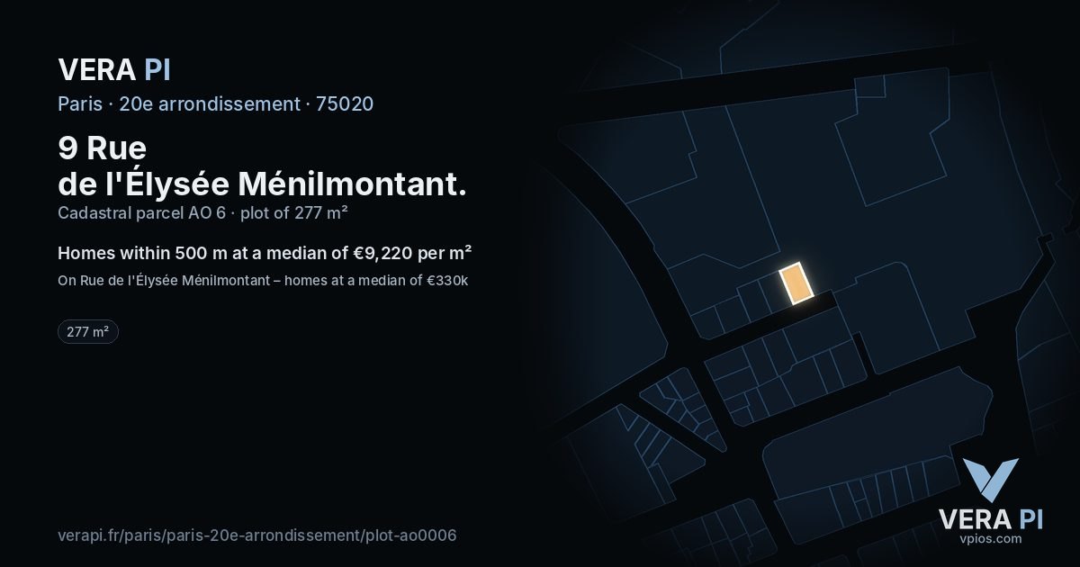 9 Rue de l'Élysée Ménilmontant, 20e arrondissement at night – the plot lit, the parcels around coloured by the prices near them