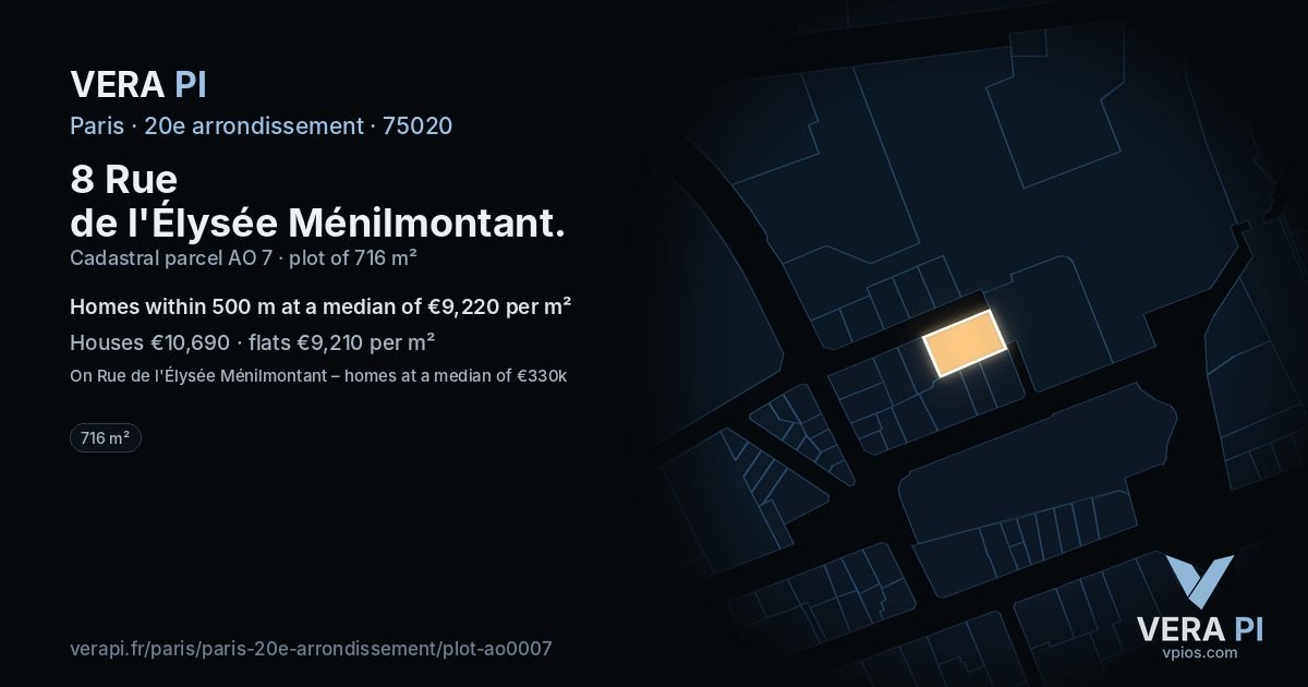 8 Rue de l'Élysée Ménilmontant, 20e arrondissement at night – the plot lit, the parcels around coloured by the prices near them