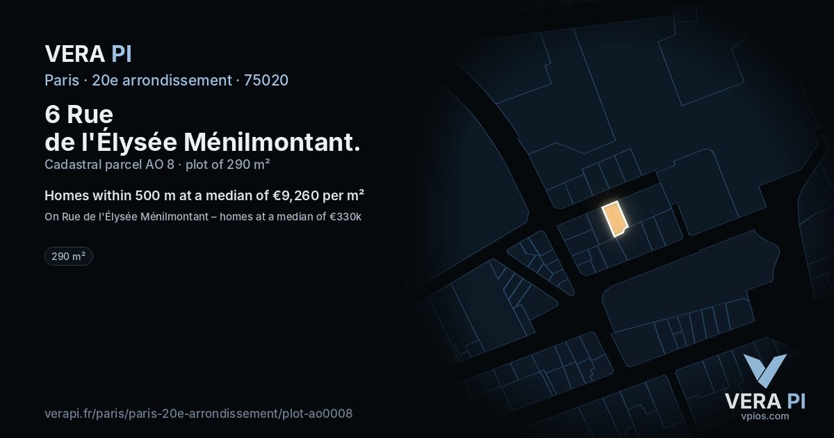 6 Rue de l'Élysée Ménilmontant, 20e arrondissement at night – the plot lit, the parcels around coloured by the prices near them