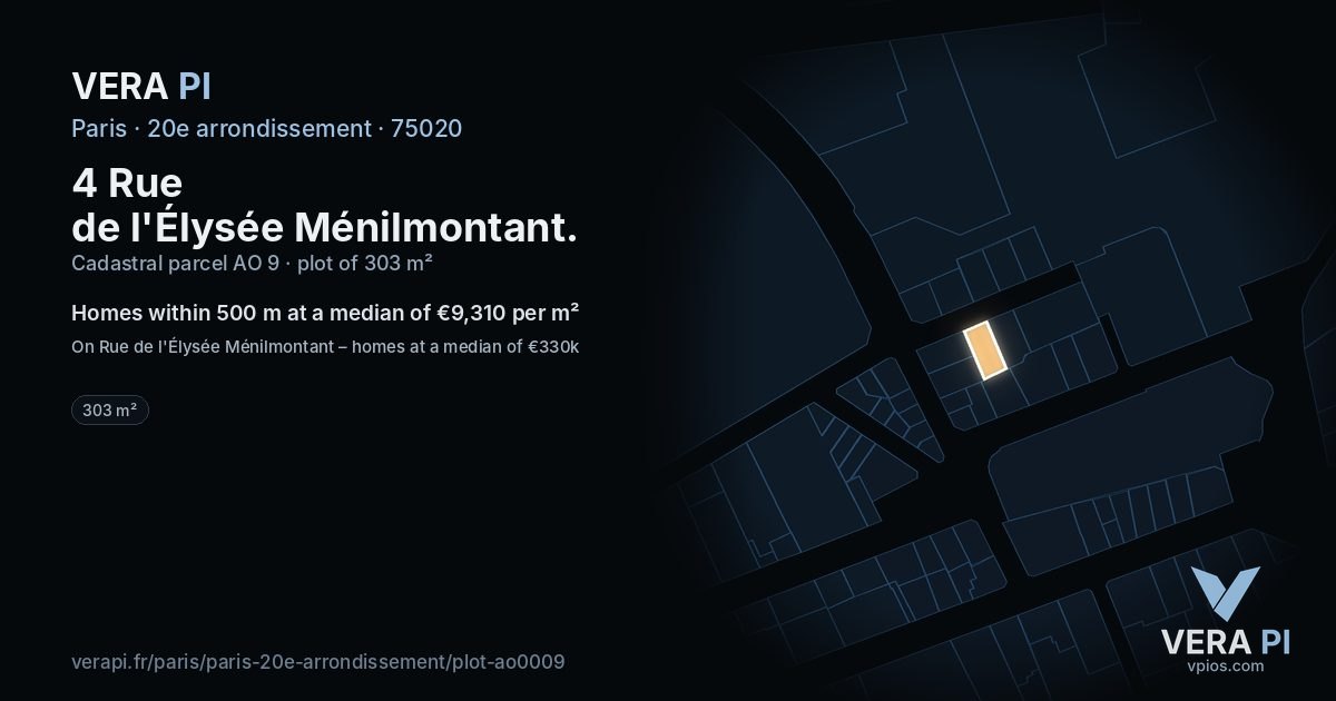 4 Rue de l'Élysée Ménilmontant, 20e arrondissement at night – the plot lit, the parcels around coloured by the prices near them