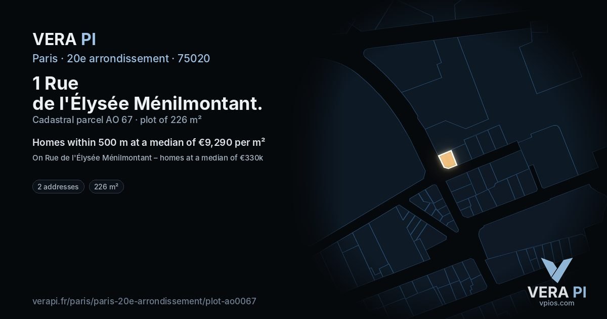1 Rue de l'Élysée Ménilmontant, 20e arrondissement at night – the plot lit, the parcels around coloured by the prices near them