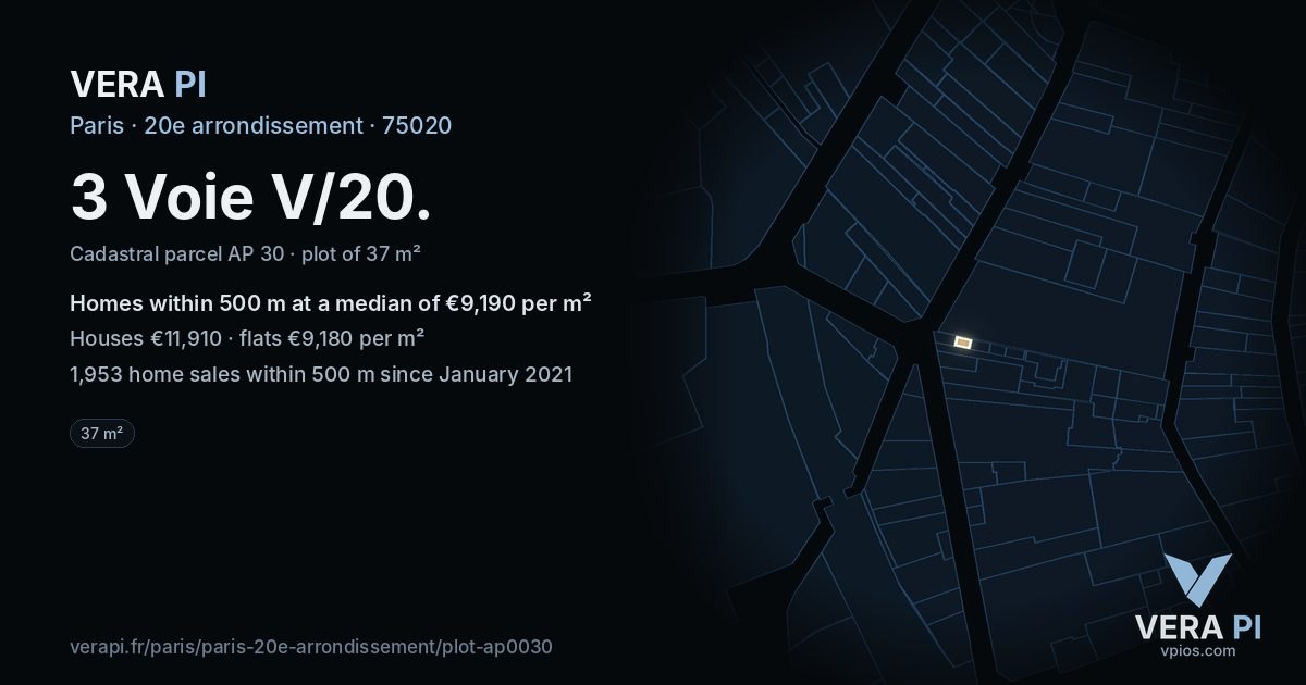 3 Voie V/20, 20e arrondissement at night – the plot lit, the parcels around coloured by the prices near them