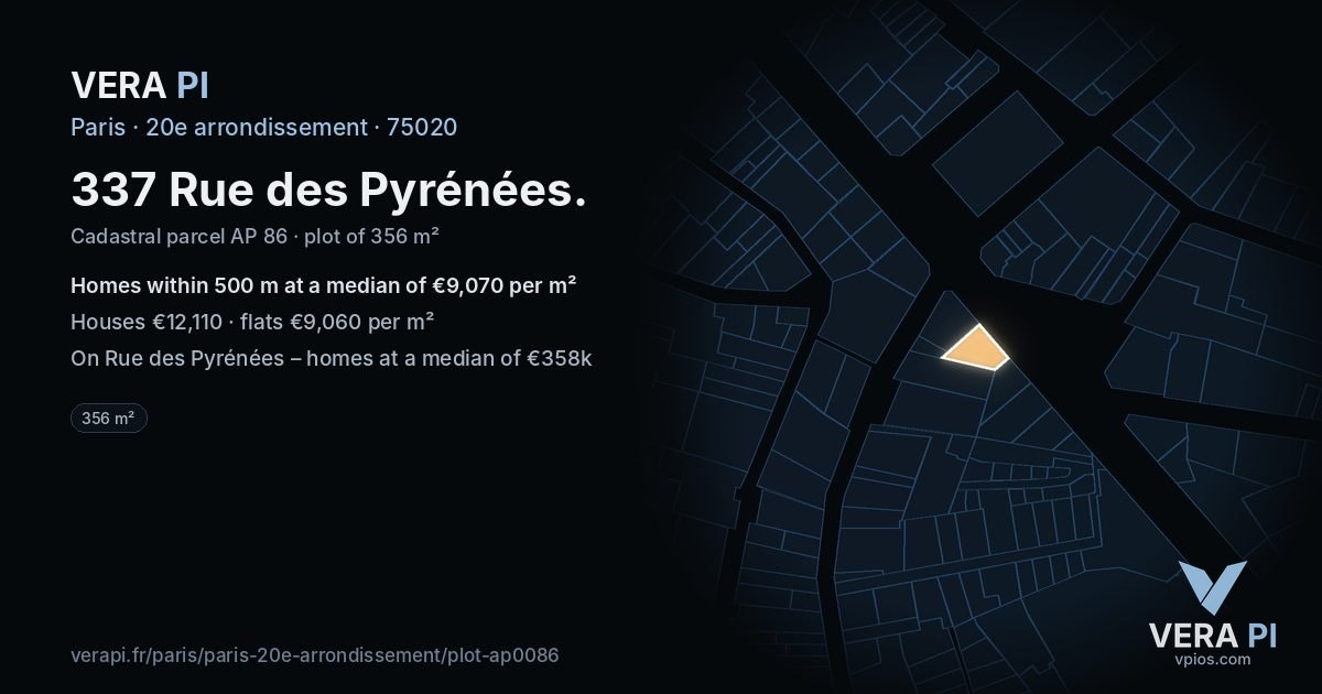 337 Rue des Pyrénées, 20e arrondissement at night – the plot lit, the parcels around coloured by the prices near them