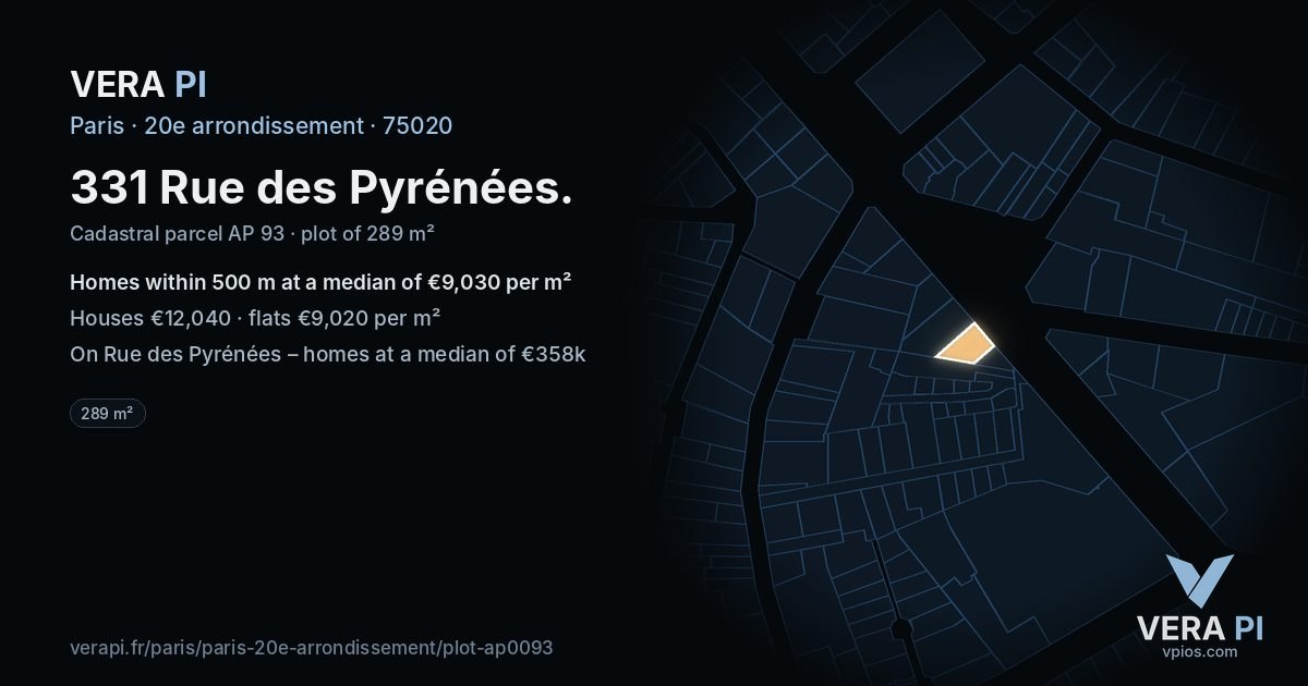 331 Rue des Pyrénées, 20e arrondissement at night – the plot lit, the parcels around coloured by the prices near them