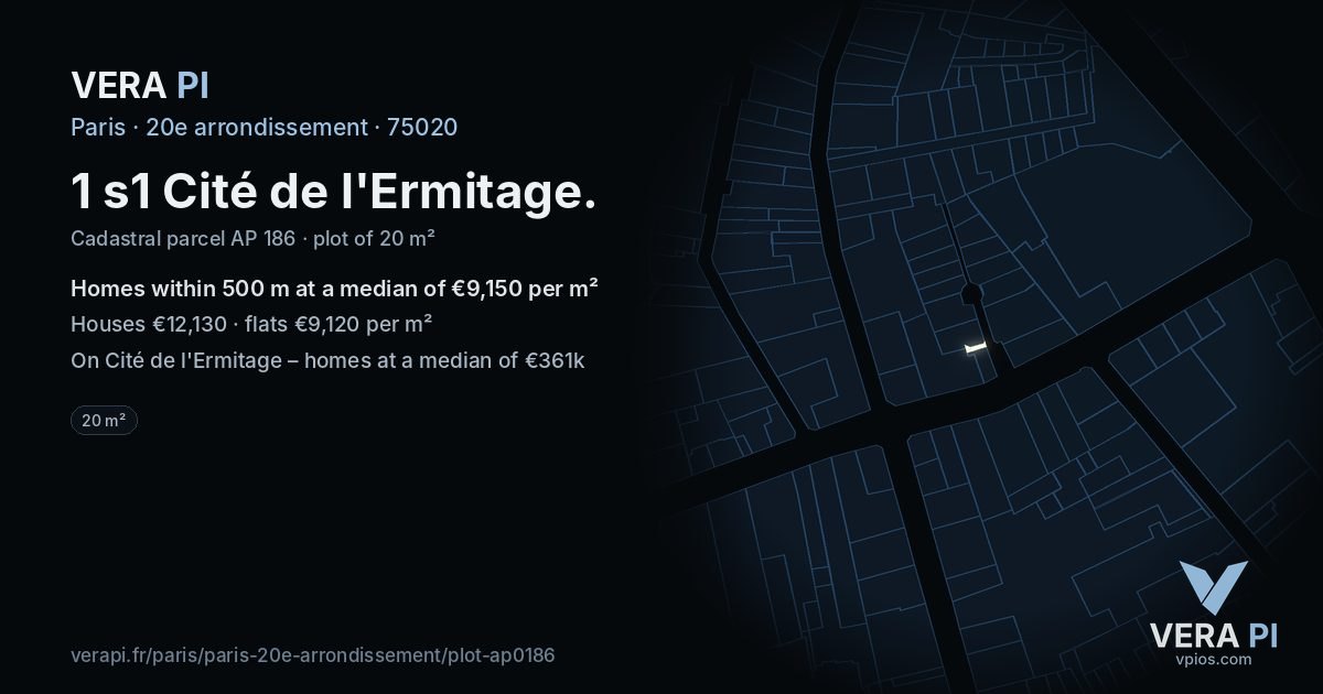 1 s1 Cité de l'Ermitage, 20e arrondissement at night – the plot lit, the parcels around coloured by the prices near them