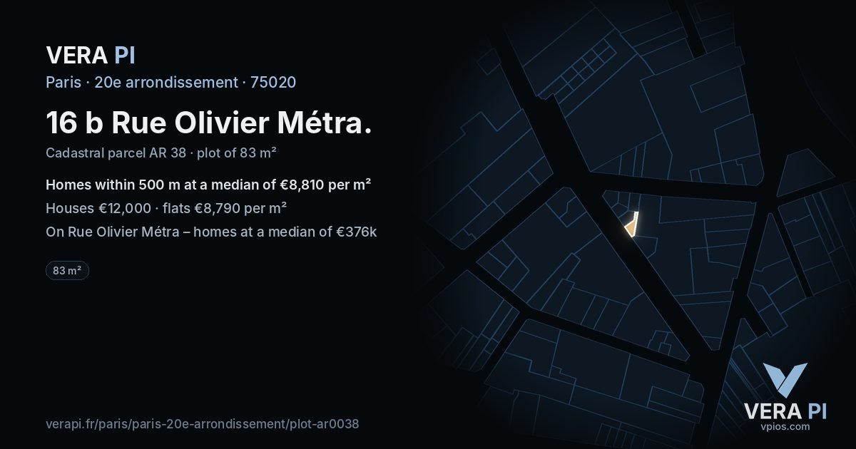 16 b Rue Olivier Métra, 20e arrondissement at night – the plot lit, the parcels around coloured by the prices near them
