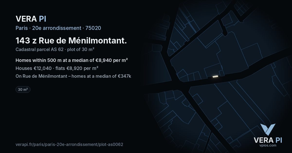 143 z Rue de Ménilmontant, 20e arrondissement at night – the plot lit, the parcels around coloured by the prices near them
