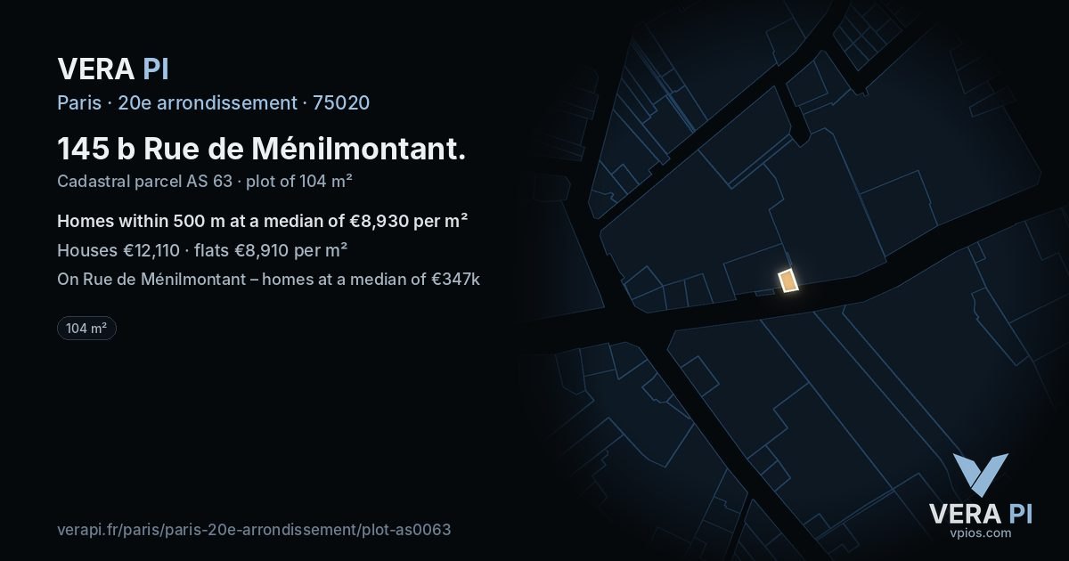 145 b Rue de Ménilmontant, 20e arrondissement at night – the plot lit, the parcels around coloured by the prices near them