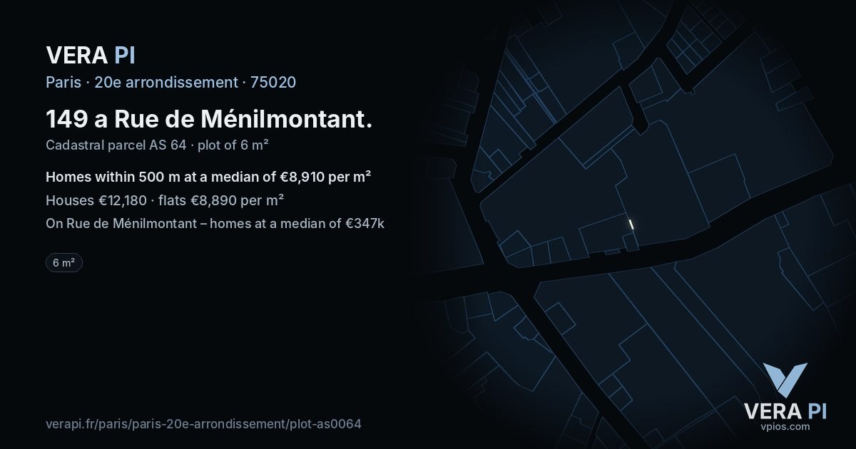 149 a Rue de Ménilmontant, 20e arrondissement at night – the plot lit, the parcels around coloured by the prices near them