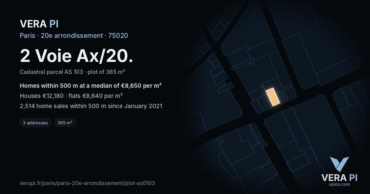 2 Voie Ax/20, 20e arrondissement at night – the plot lit, the parcels around coloured by the prices near them