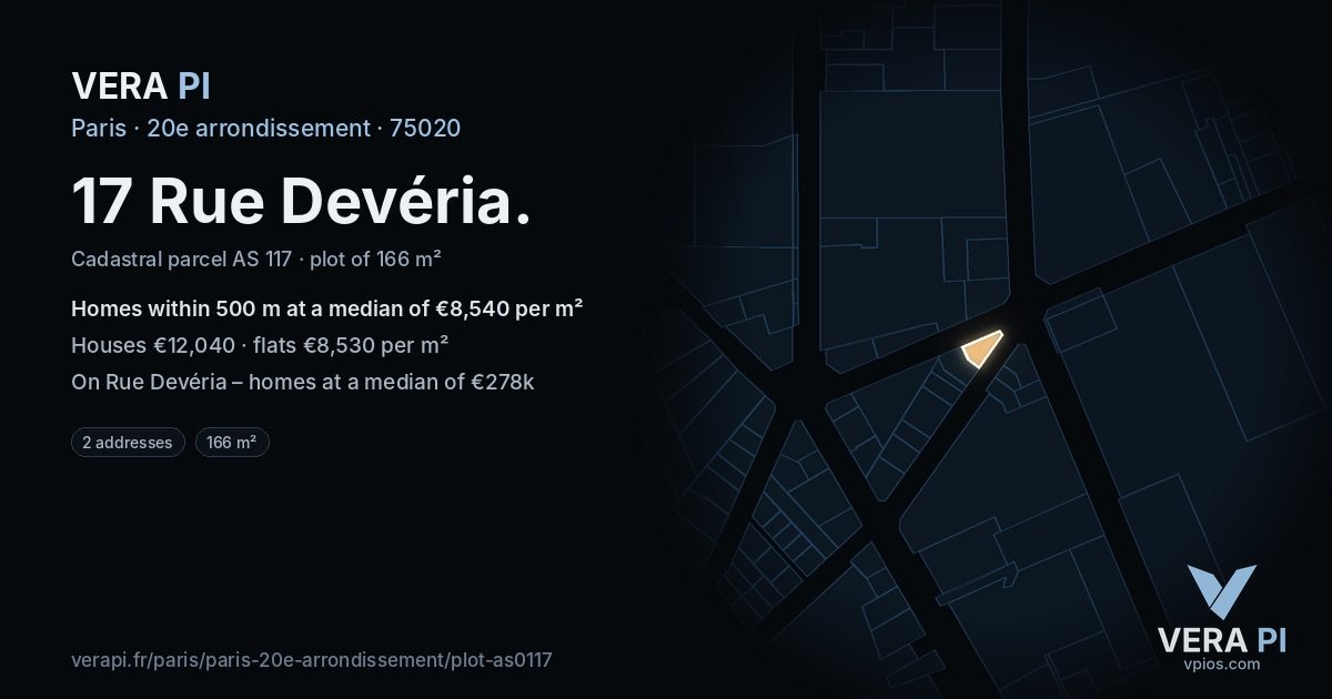17 Rue Devéria, 20e arrondissement at night – the plot lit, the parcels around coloured by the prices near them
