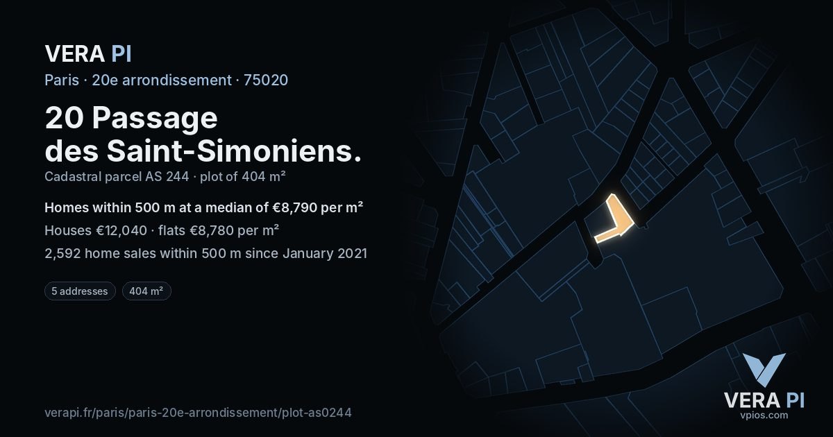 20 Passage des Saint-Simoniens, 20e arrondissement at night – the plot lit, the parcels around coloured by the prices near them