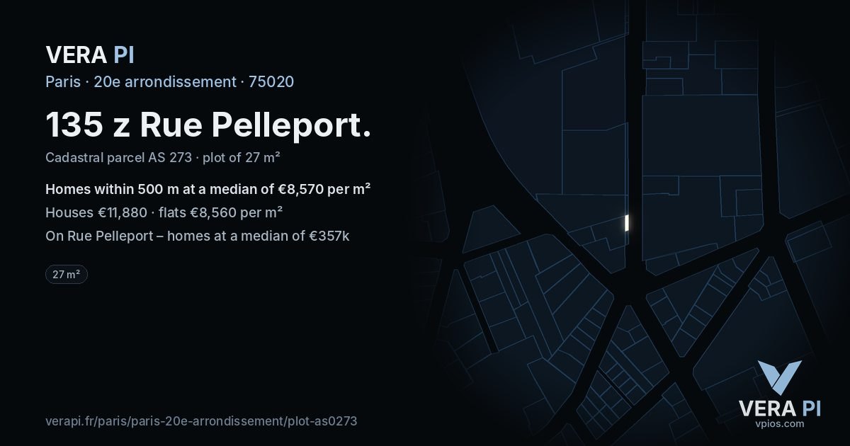 135 z Rue Pelleport, 20e arrondissement at night – the plot lit, the parcels around coloured by the prices near them