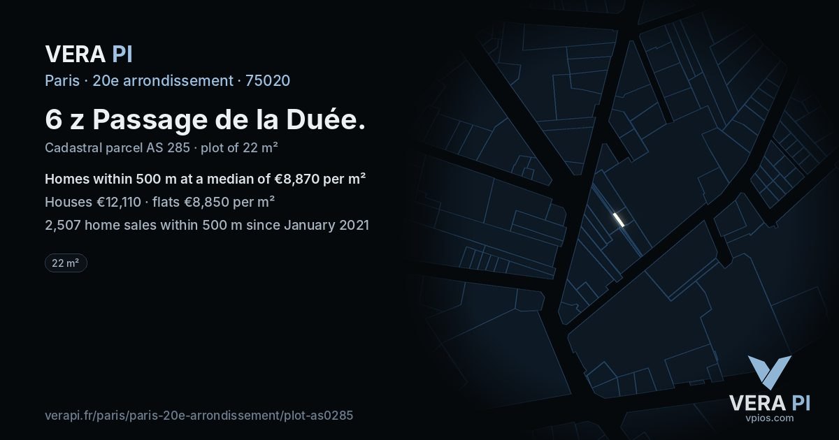 6 z Passage de la Duée, 20e arrondissement at night – the plot lit, the parcels around coloured by the prices near them