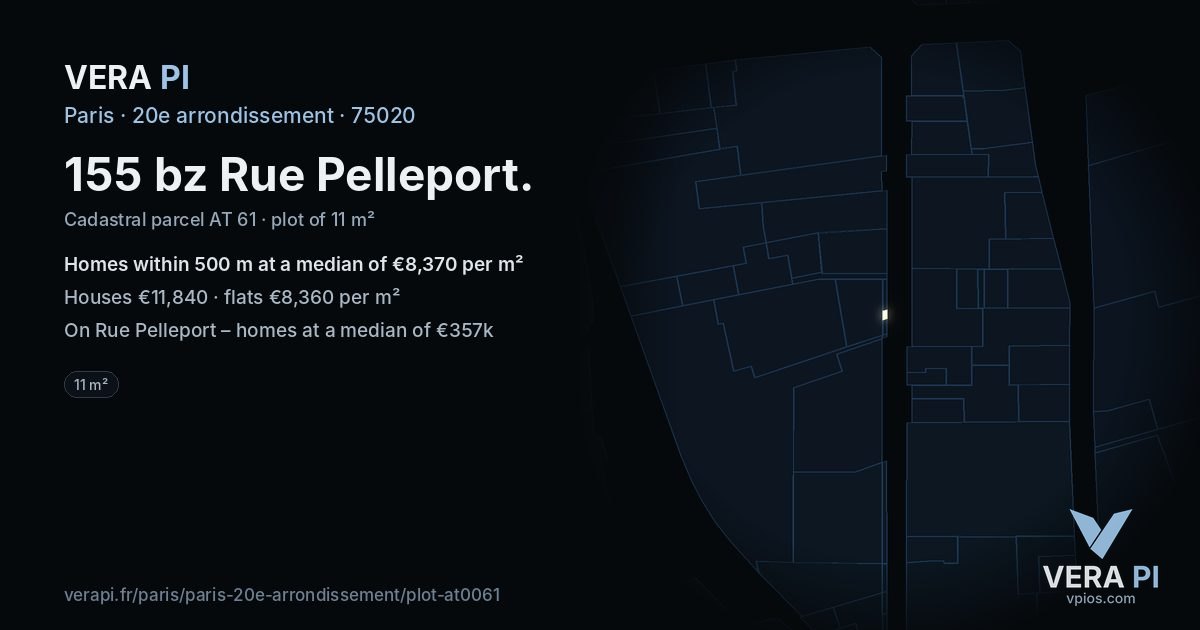 155 bz Rue Pelleport, 20e arrondissement at night – the plot lit, the parcels around coloured by the prices near them