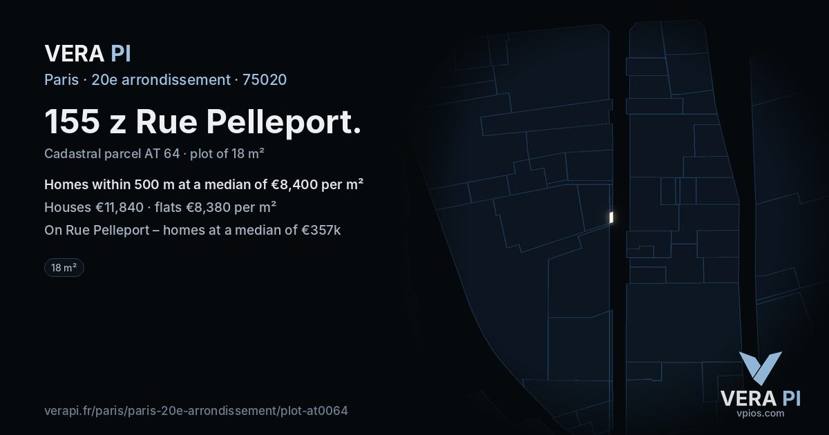 155 z Rue Pelleport, 20e arrondissement at night – the plot lit, the parcels around coloured by the prices near them