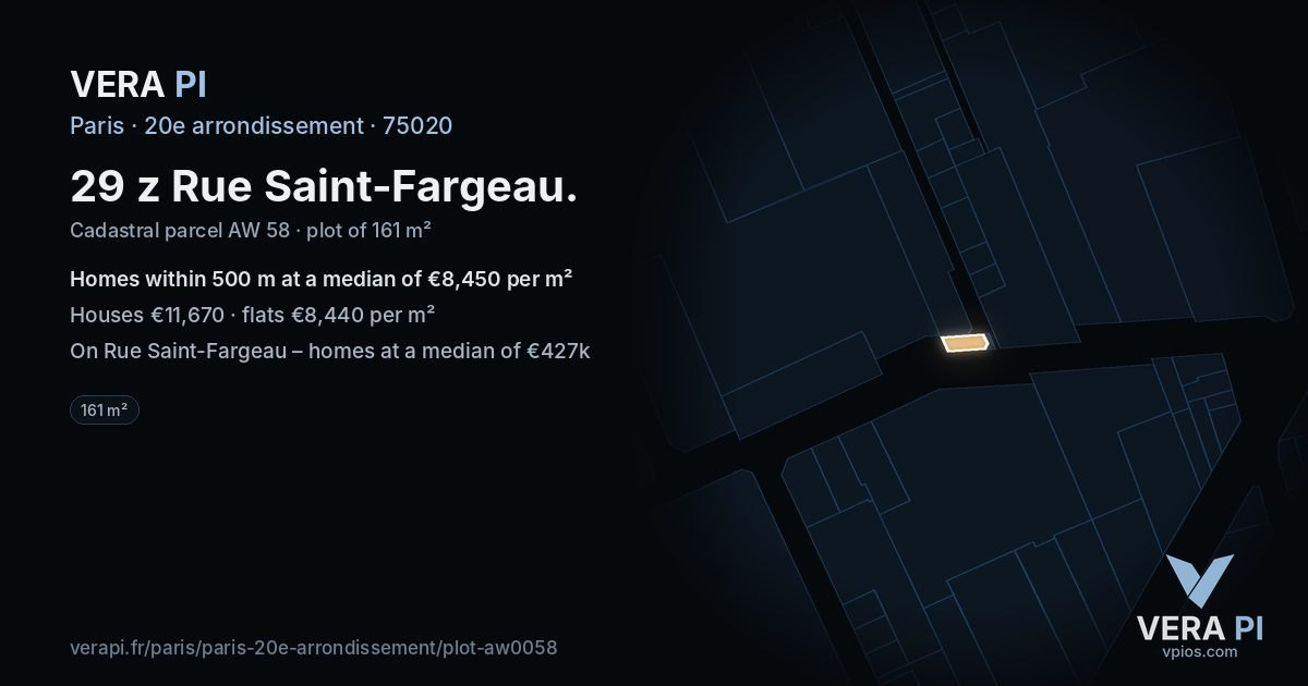 29 z Rue Saint-Fargeau, 20e arrondissement at night – the plot lit, the parcels around coloured by the prices near them